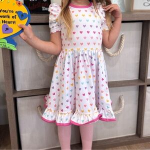 Heart Print Dress with Pink Trim